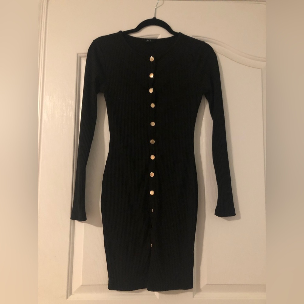 Cute black button up fitted dress.